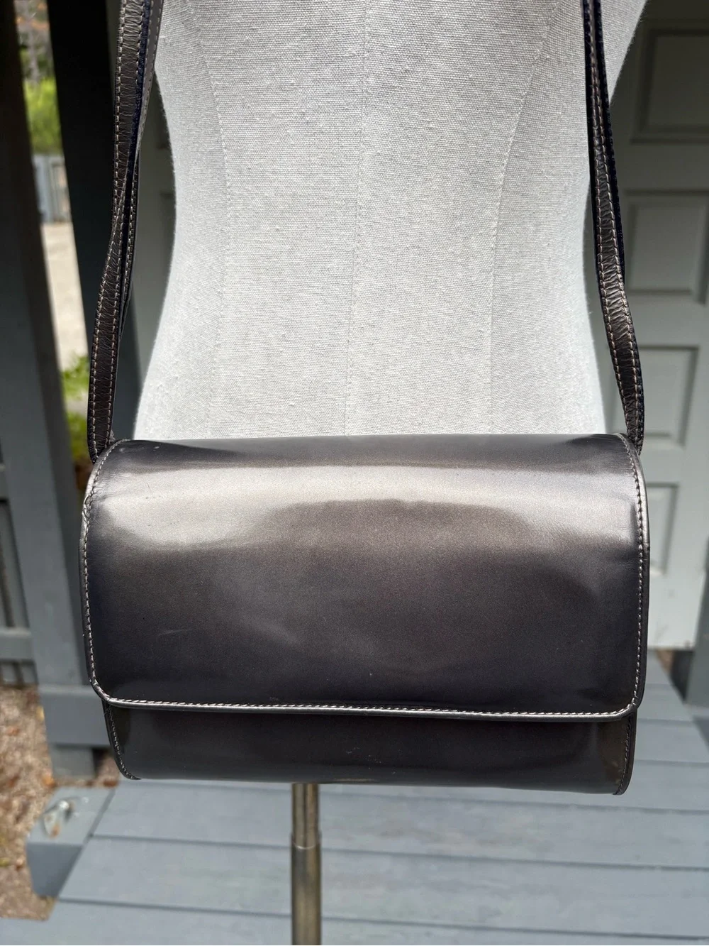Ferragamo Vintage Metallic Silver Leather Crossbody Bag